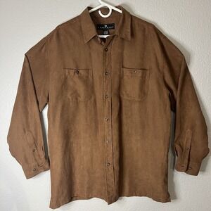 Consensus Sportswear Long Sleeve Faux Suede Brown Button Up